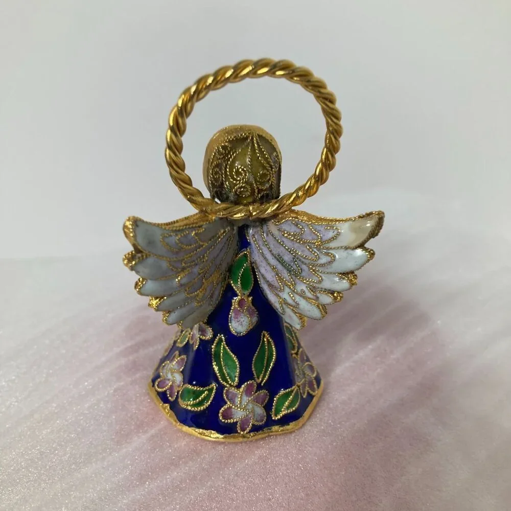Vintage Alsan Victorian Enamel Cloissone Angel Bell Christmas Ornament 3